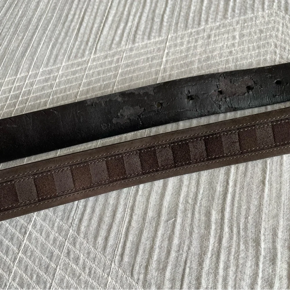 Remo Tulliani Dark Brown Leather Belt Mens 38 Cashmere Suede - DESC